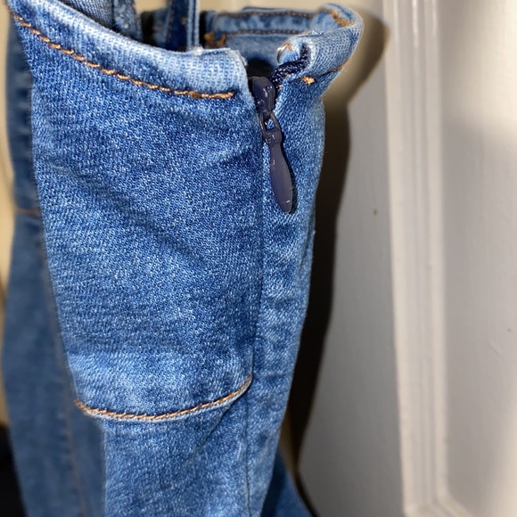 Forever 21 Small Denim Bodycon Mini Dress Ruffled Hem - Picture 9 of 13